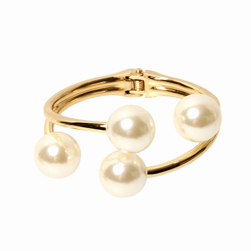 Wholesale Double-Layer Pearl Half-Opening Alloy Bracelet