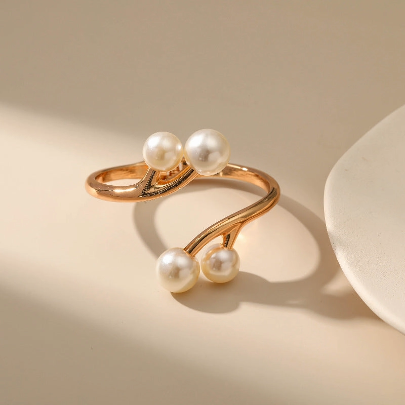 Wholesale Double-Layer Pearl Half-Opening Alloy Bracelet