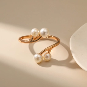 Wholesale Double-Layer Pearl Half-Opening Alloy Bracelet