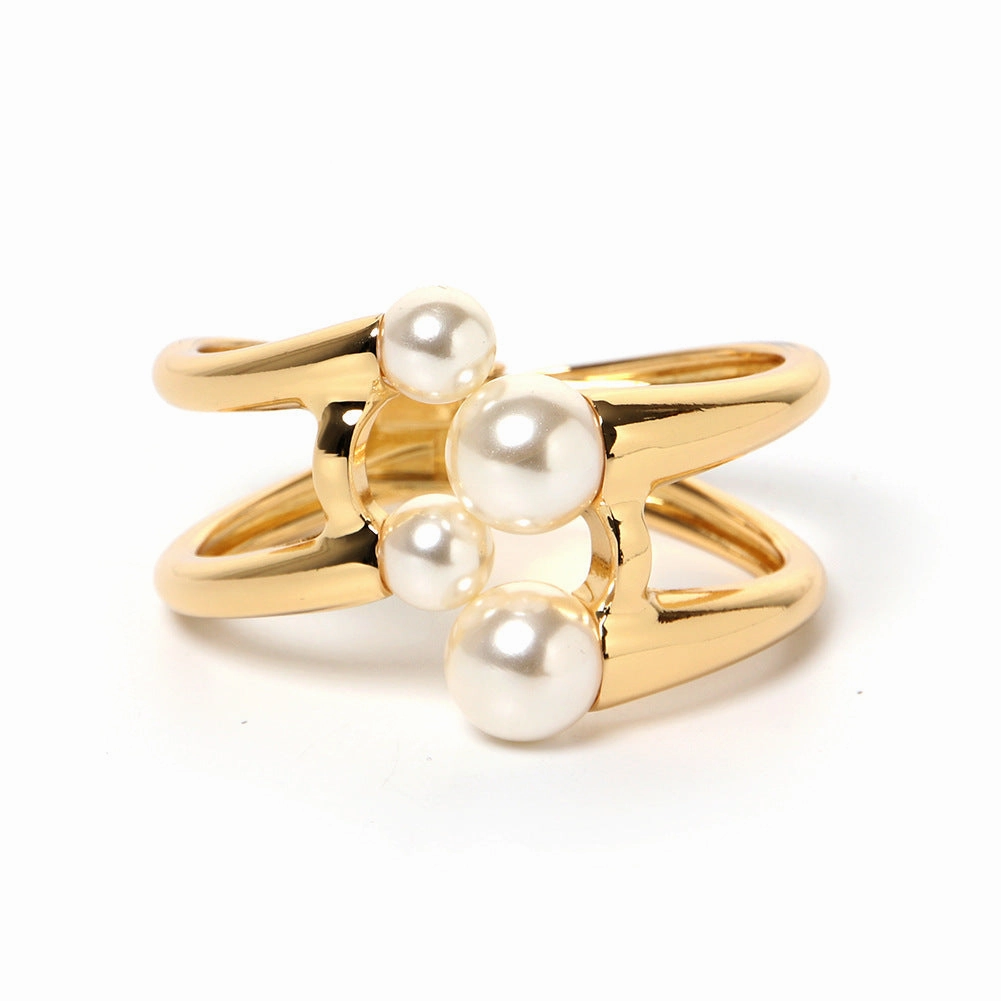 Wholesale Double-Layer Pearl Half-Opening Alloy Bracelet