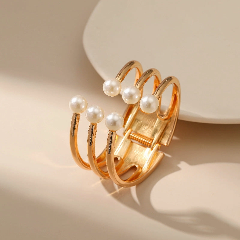 Wholesale Double-Layer Pearl Half-Opening Alloy Bracelet