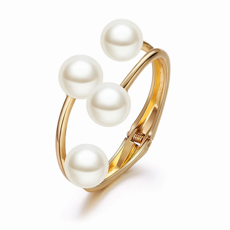 Wholesale Double-Layer Pearl Half-Opening Alloy Bracelet