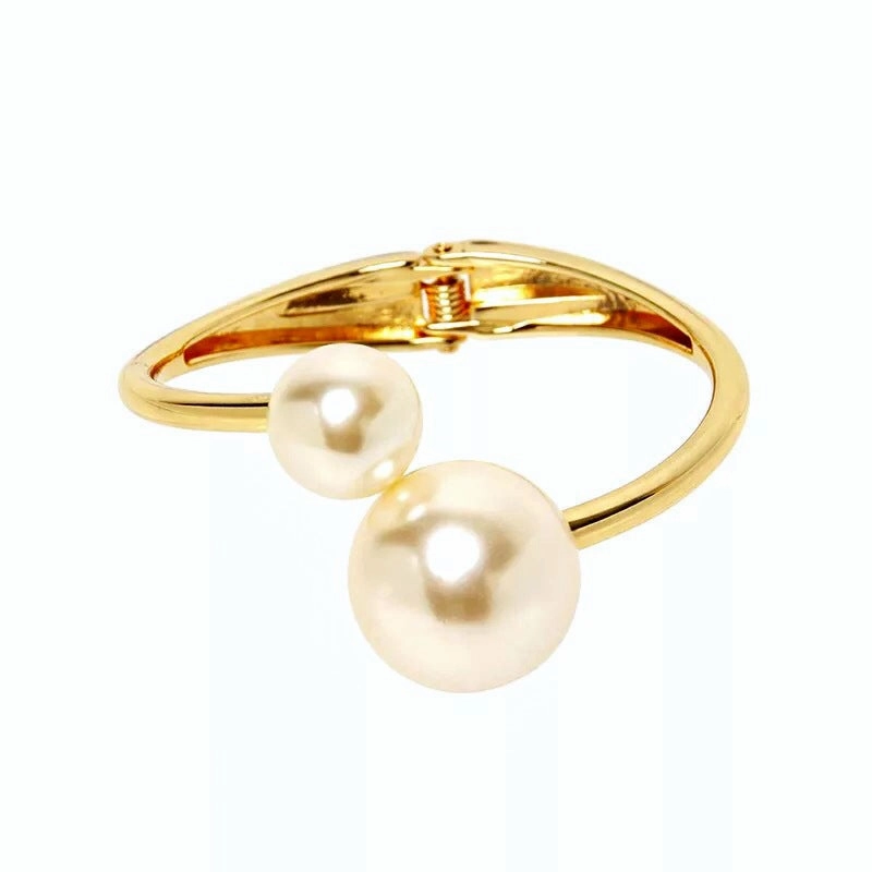 Wholesale Double-Layer Pearl Half-Opening Alloy Bracelet