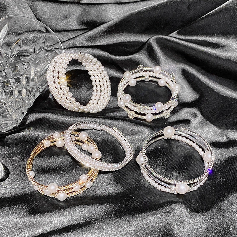 Wholesale Double Layer Pearl Rhinestone Bracelet