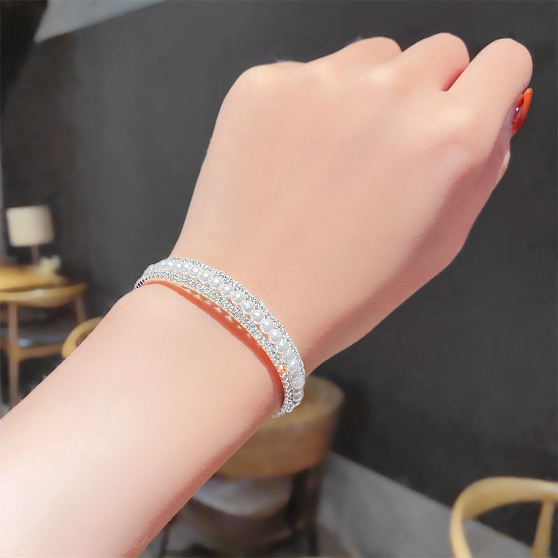 Wholesale Double Layer Pearl Rhinestone Bracelet