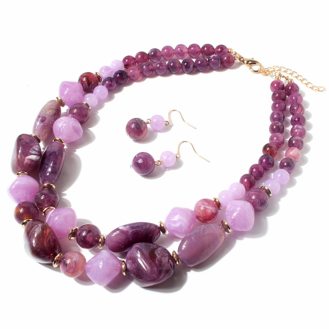 Wholesale Double Layer Plastic Bead Earrings Necklace Jewelry Set