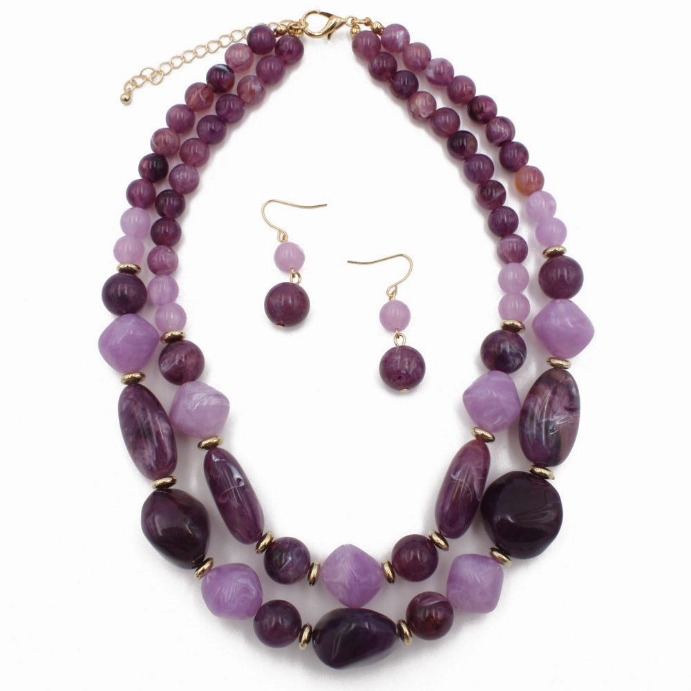 Wholesale Double Layer Plastic Bead Earrings Necklace Jewelry Set