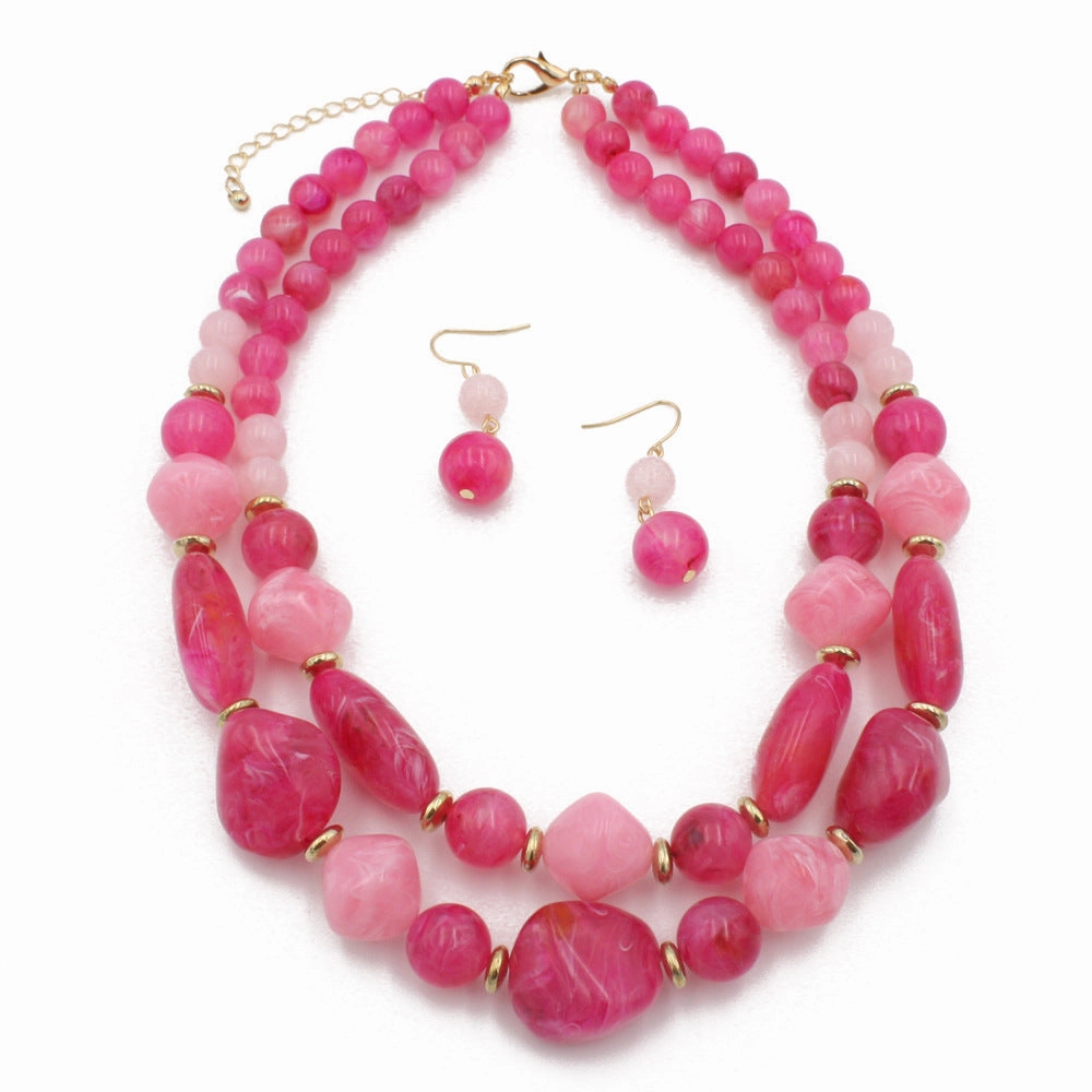 Wholesale Double Layer Plastic Bead Earrings Necklace Jewelry Set