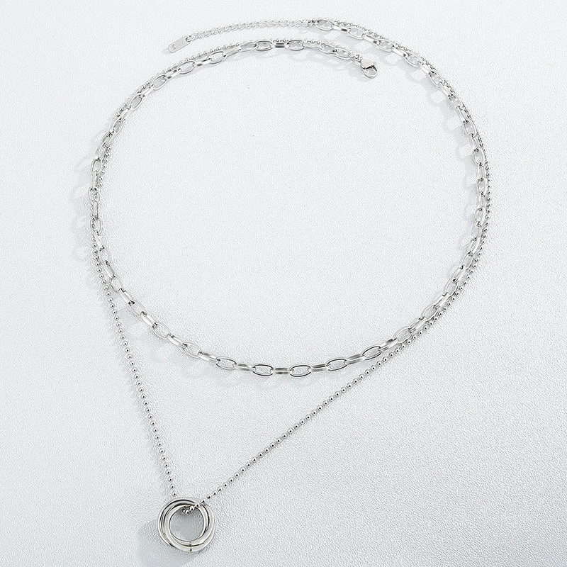 Wholesale Double Layer Ring Sweater Titanium Steel Necklaces