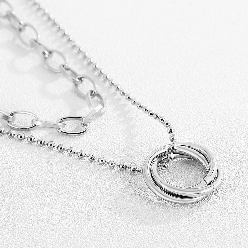 Wholesale Double Layer Ring Sweater Titanium Steel Necklaces