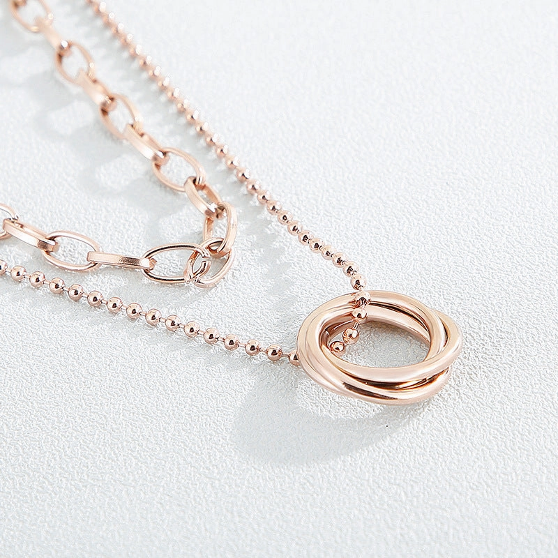 Wholesale Double Layer Ring Sweater Titanium Steel Necklaces