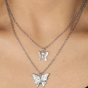 Wholesale Double Layer Stacked Butterfly Necklace