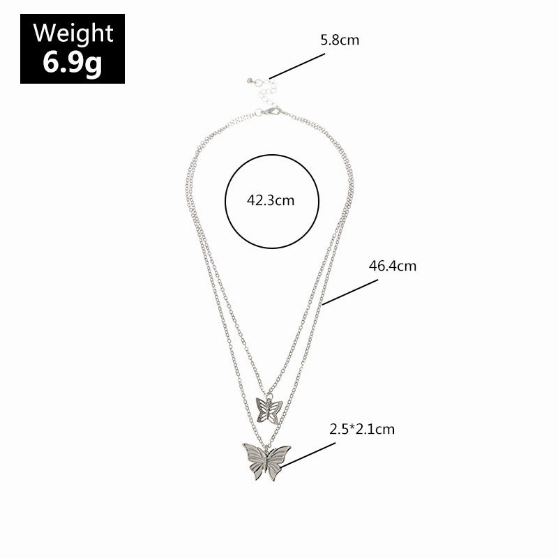 Wholesale Double Layer Stacked Butterfly Necklace
