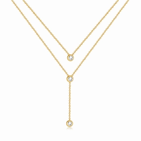 Wholesale Double Layer Stacked Titanium Steel Tassel Rhinestone Necklace Clavicle Chain