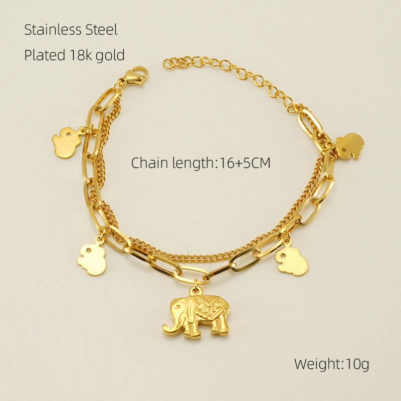 Wholesale Double Layer Titanium Steel Heart Shape 18K Multi-Layer Rose Bracelet