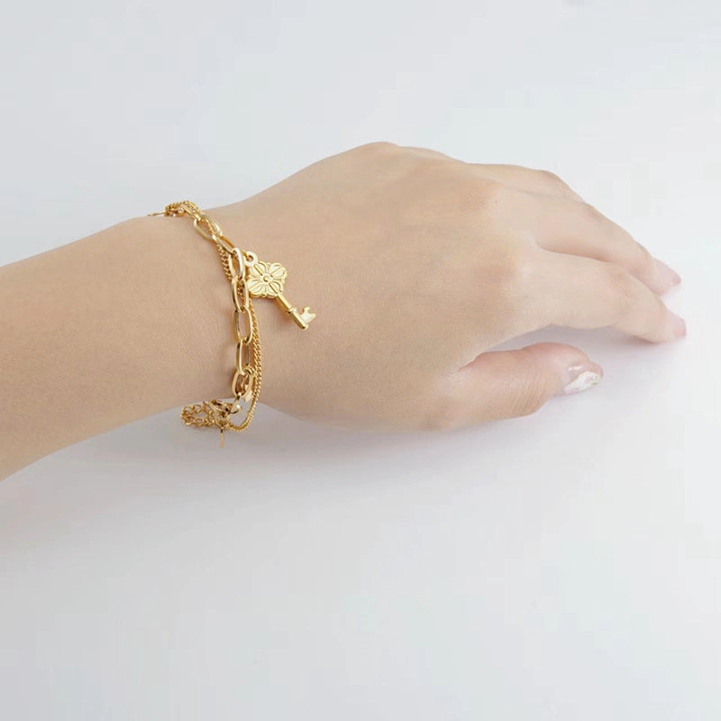 Wholesale Double Layer Titanium Steel Heart Shape 18K Multi-Layer Rose Bracelet