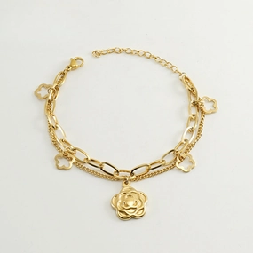 Wholesale Double Layer Titanium Steel Heart Shape 18K Multi-Layer Rose Bracelet