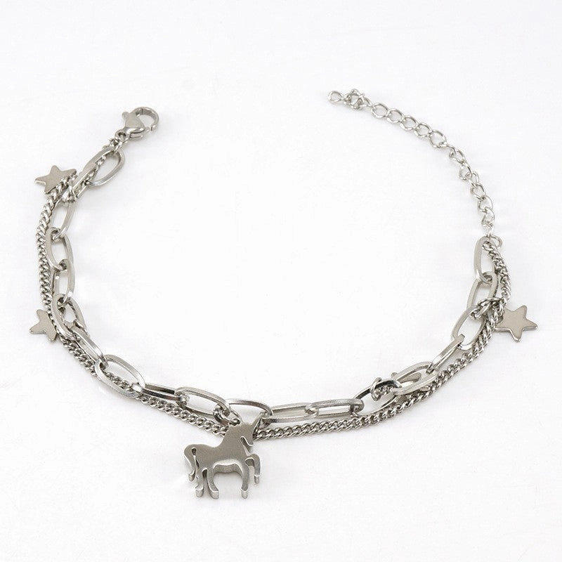 Wholesale Double Layer Titanium Steel Heart Shape 18K Multi-Layer Rose Bracelet