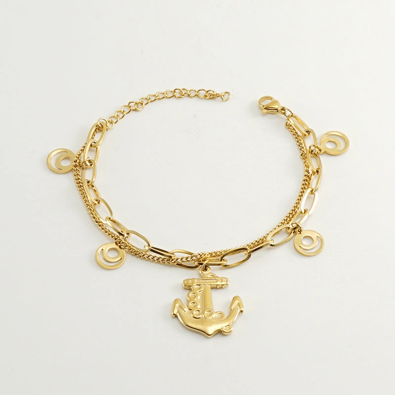 Wholesale Double Layer Titanium Steel Heart Shape 18K Multi-Layer Rose Bracelet