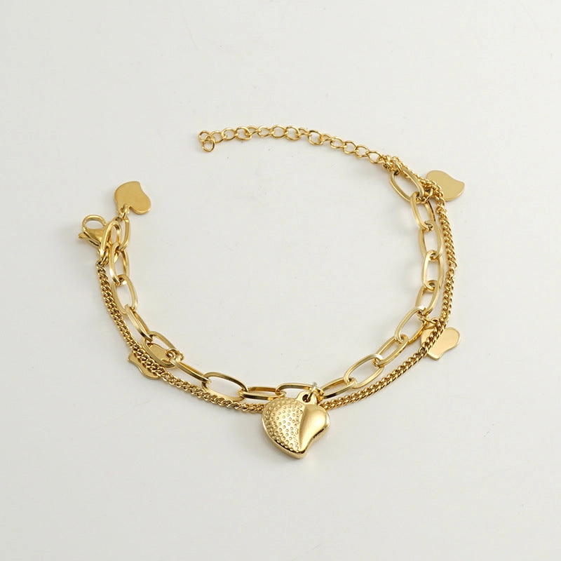Wholesale Double Layer Titanium Steel Heart Shape 18K Multi-Layer Rose Bracelet