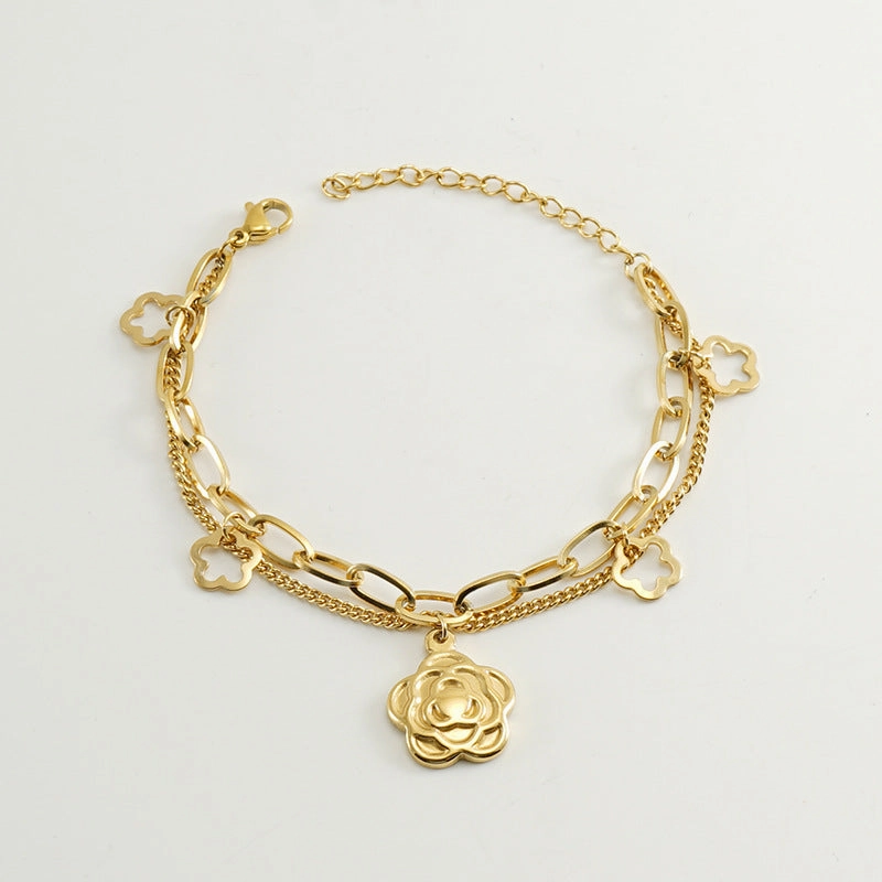 Wholesale Double Layer Titanium Steel Heart Shape 18K Multi-Layer Rose Bracelet