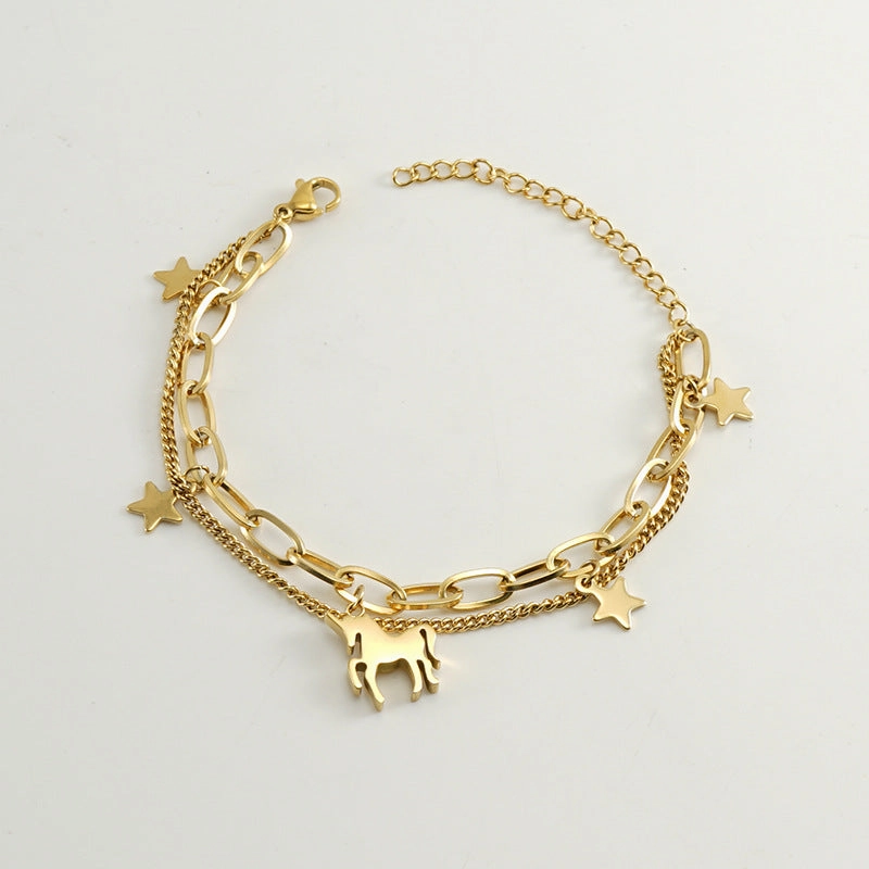 Wholesale Double Layer Titanium Steel Heart Shape 18K Multi-Layer Rose Bracelet