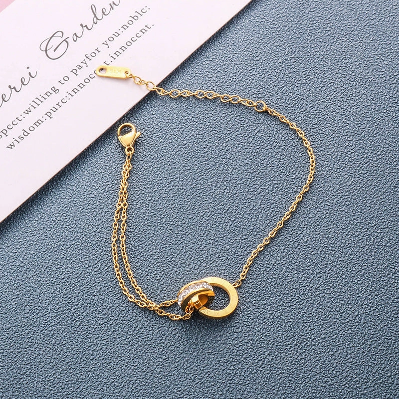 Wholesale Double Ring Roman Script 18K Gold Bracelet