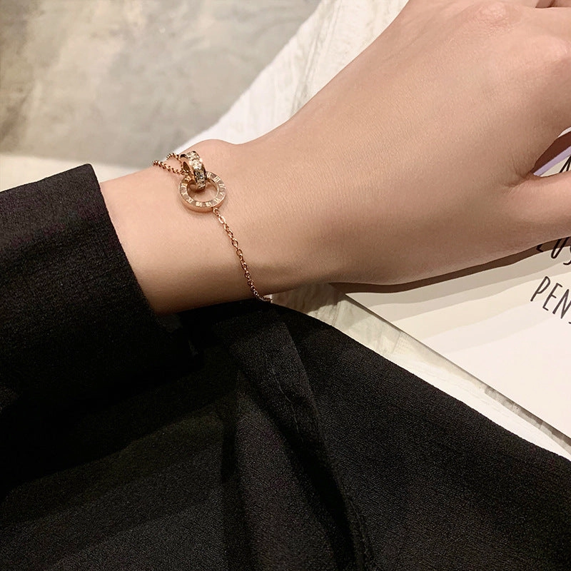 Wholesale Double Ring Roman Script 18K Gold Bracelet