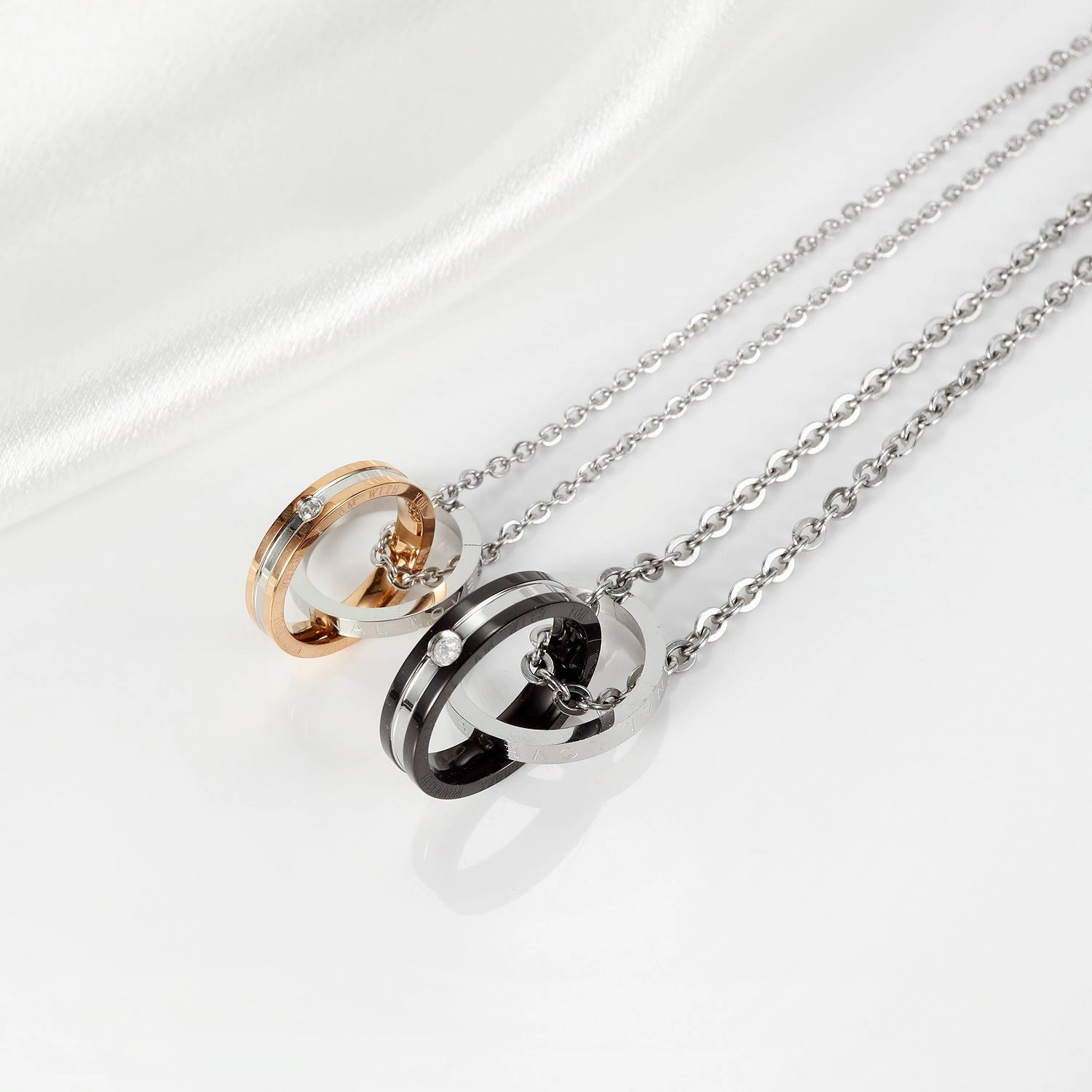 Wholesale Double Ring Stainless Steel Titanium Steel Necklace