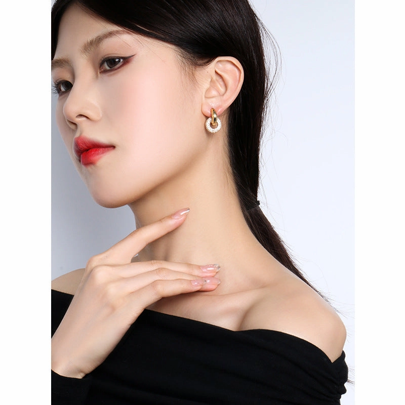 Wholesale Double Round Zircon Detachable Full Diamond Stud Vintage Earrings