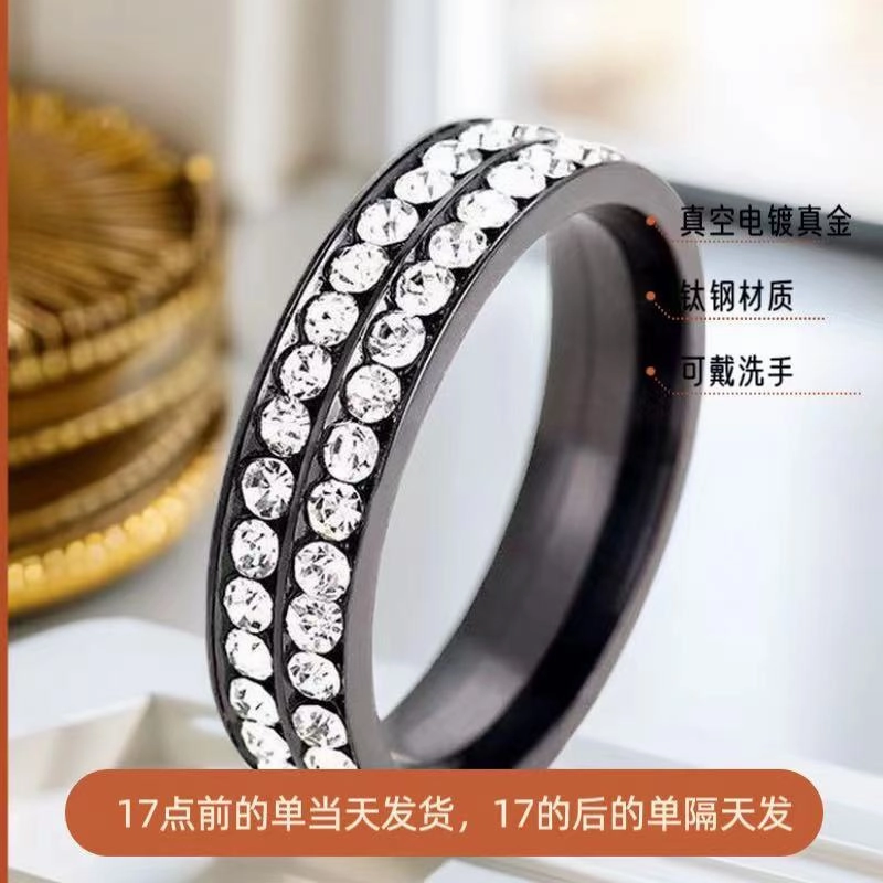Wholesale Double Row Diamond Inlaid Titanium Steel Rings