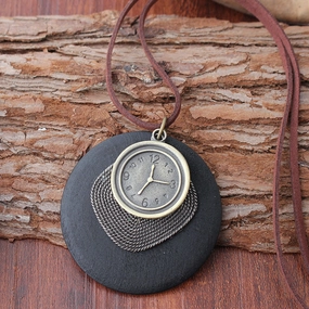 Wholesale Double-sided Clock Alloy Pendant Long Necklaces