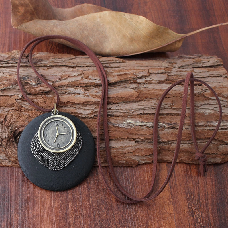 Wholesale Double-sided Clock Alloy Pendant Long Necklaces