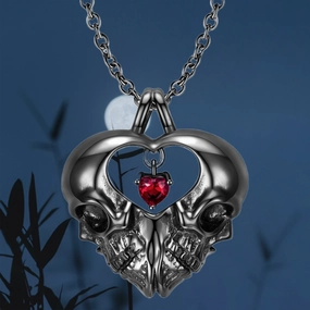 Wholesale Double sided Skeleton Heart Pendant Necklaces