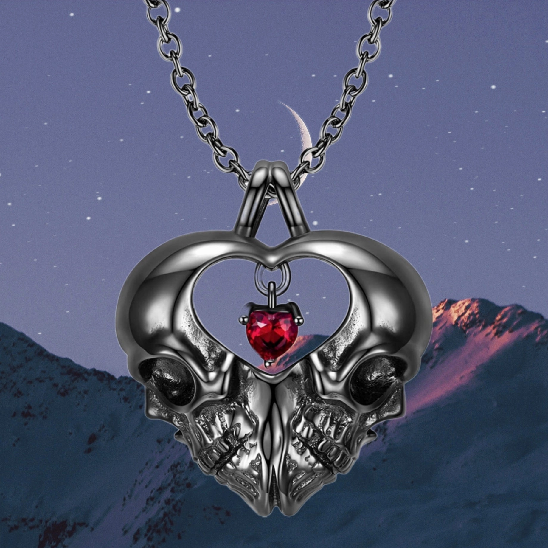 Wholesale Double sided Skeleton Heart Pendant Necklaces
