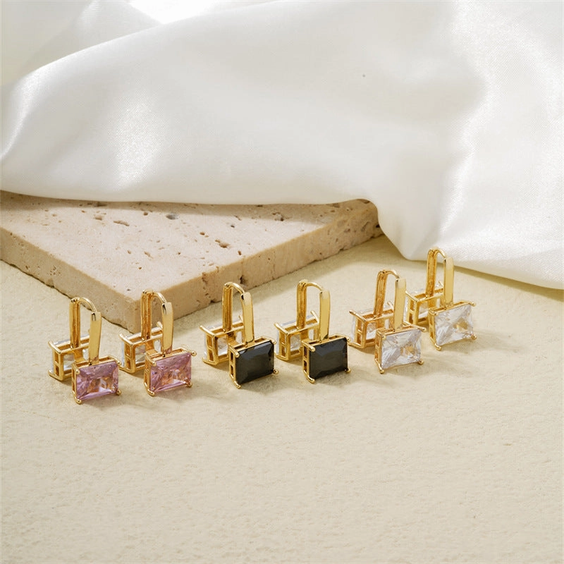 Wholesale Double Sided Square Zircon Earrings