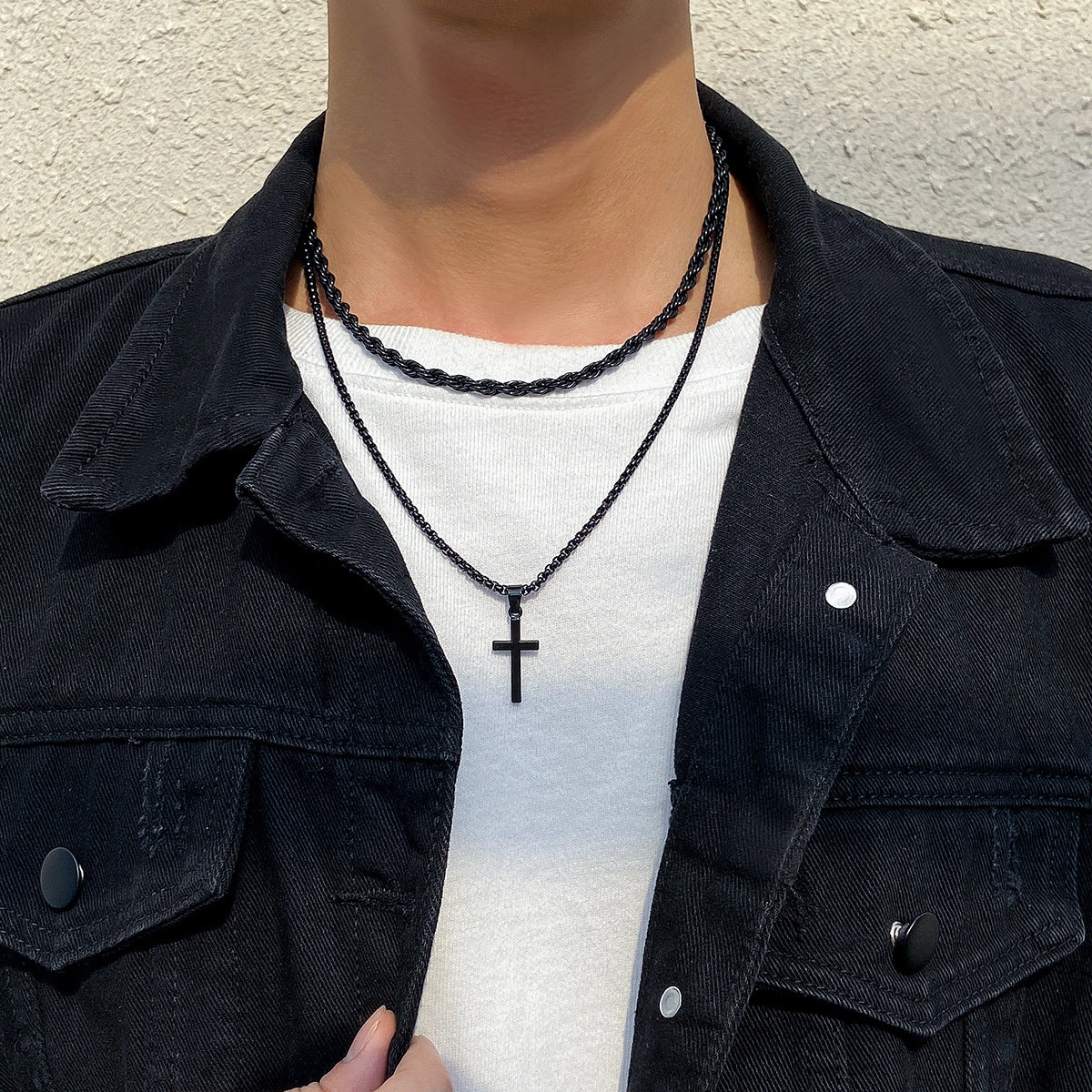 Wholesale Double Stacked Cross Alloy Necklace