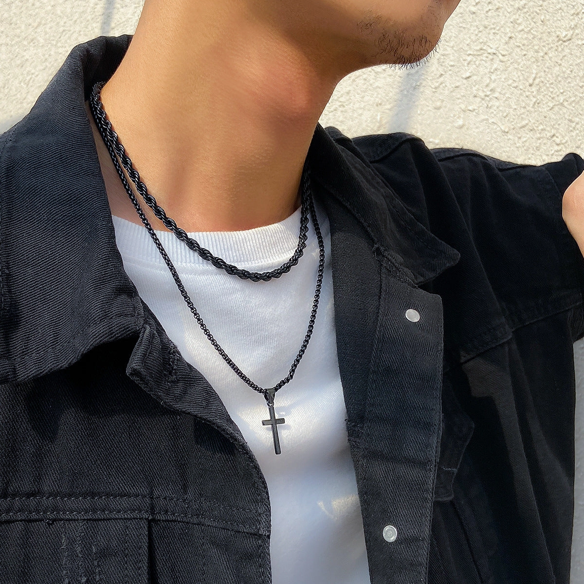 Wholesale Double Stacked Cross Alloy Necklace