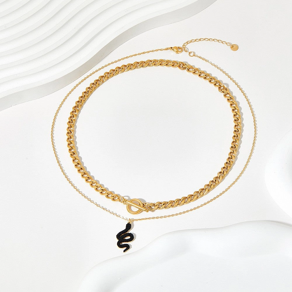 Wholesale Double Stacked Snake Pendant Stainless Steel Necklace
