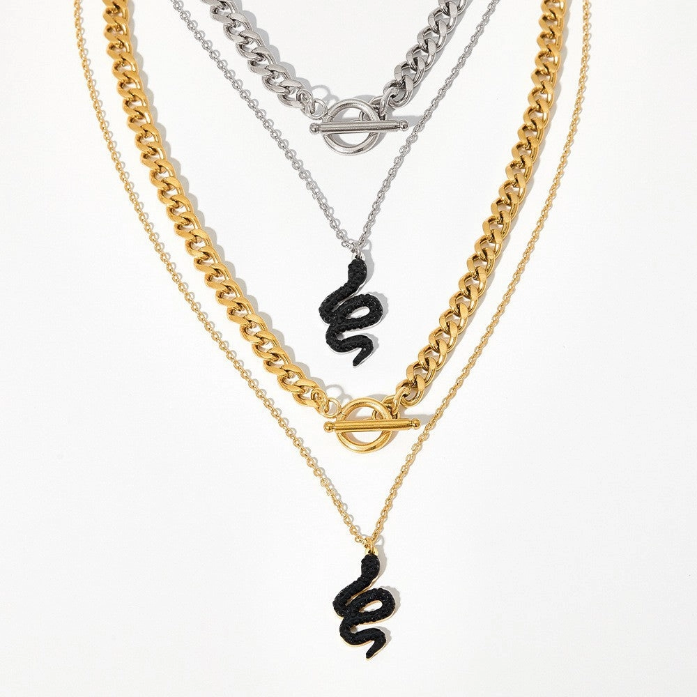 Wholesale Double Stacked Snake Pendant Stainless Steel Necklace