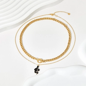 Wholesale Double Stacked Snake Pendant Stainless Steel Necklace