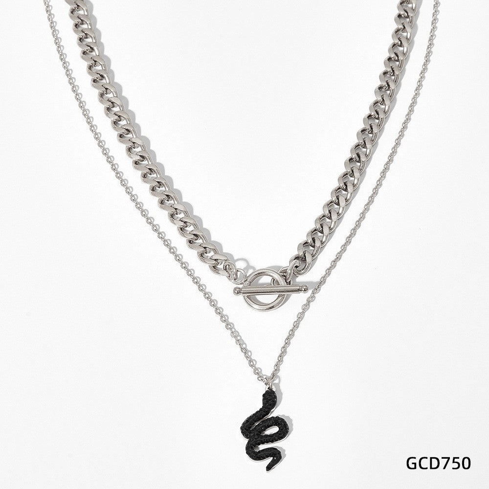 Wholesale Double Stacked Snake Pendant Stainless Steel Necklace