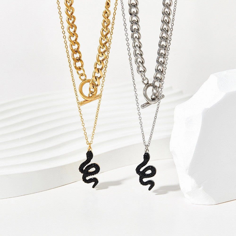 Wholesale Double Stacked Snake Pendant Stainless Steel Necklace