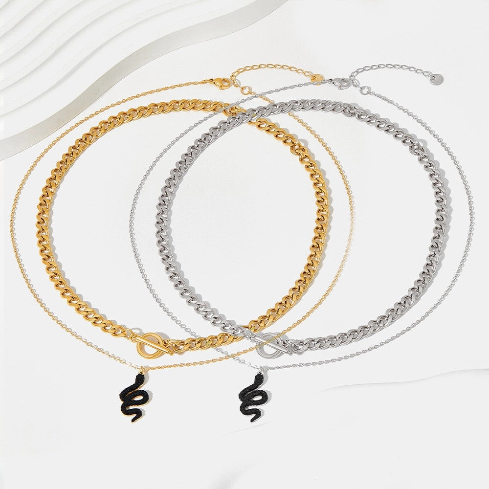Wholesale Double Stacked Snake Pendant Stainless Steel Necklace