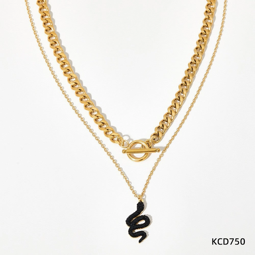 Wholesale Double Stacked Snake Pendant Stainless Steel Necklace