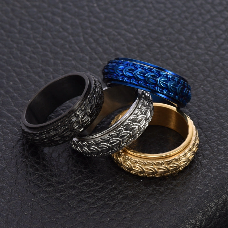 Wholesale Dragon Scale Rotatable Titanium Steel Vintage Distressed Ring