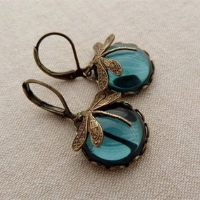 Wholesale Dragonfly Green Crystal Pendant Alloy Earrings