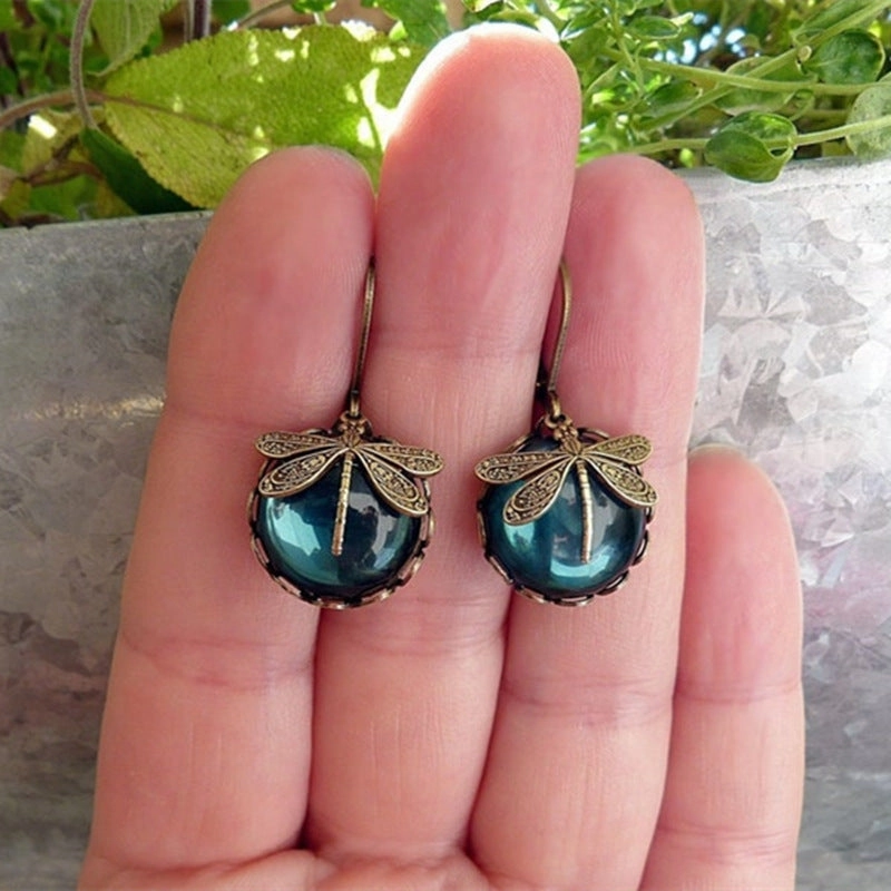 Wholesale Dragonfly Green Crystal Pendant Alloy Earrings