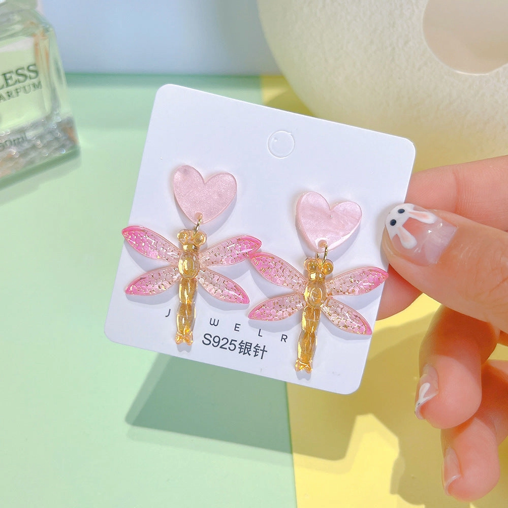 Wholesale Dragonfly Heart Acrylic Earrings