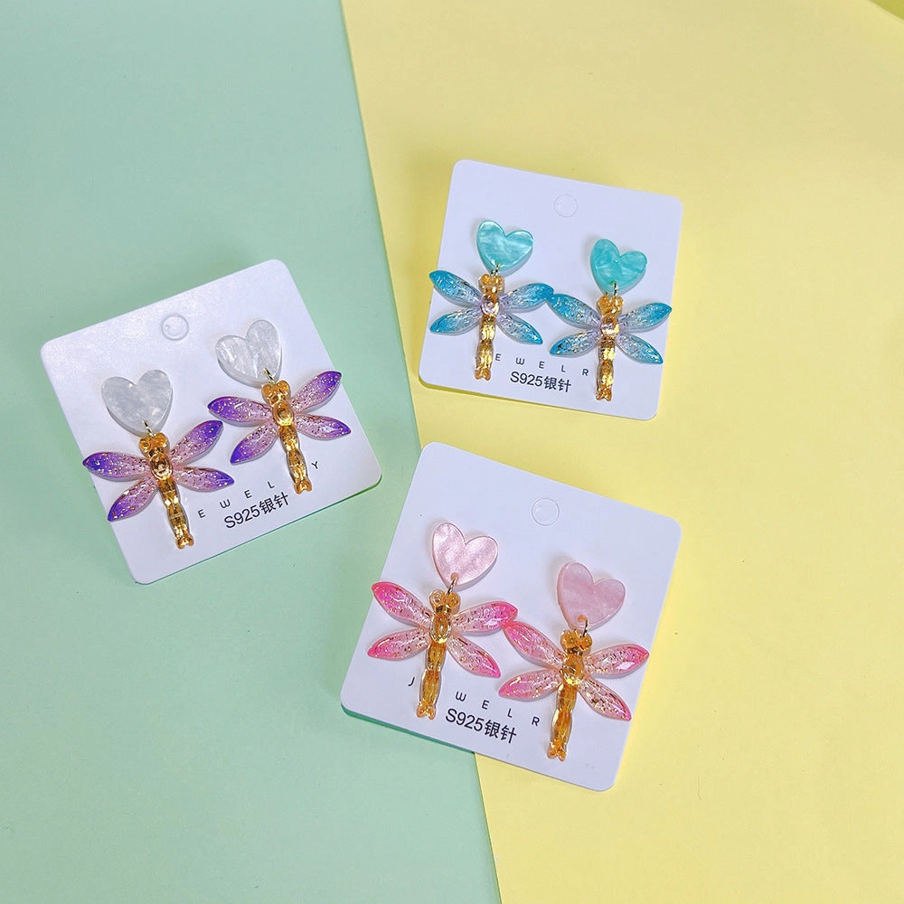 Wholesale Dragonfly Heart Acrylic Earrings